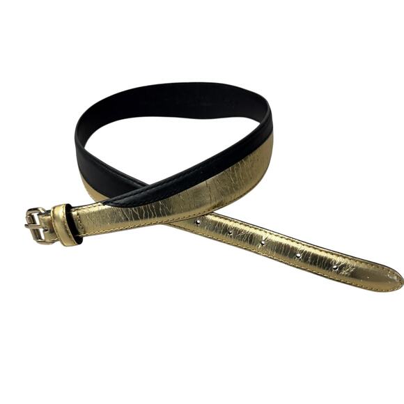 BCBG Max Azria Belt Womens Small Gold Buckle Black Metallic Vegan - Picture 1 of 8